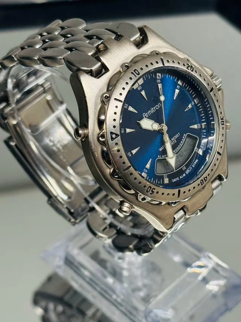 Armitron Blue Dial Ana-Digi Alarm Chronograph Quartz Men Watch New Battery Runs